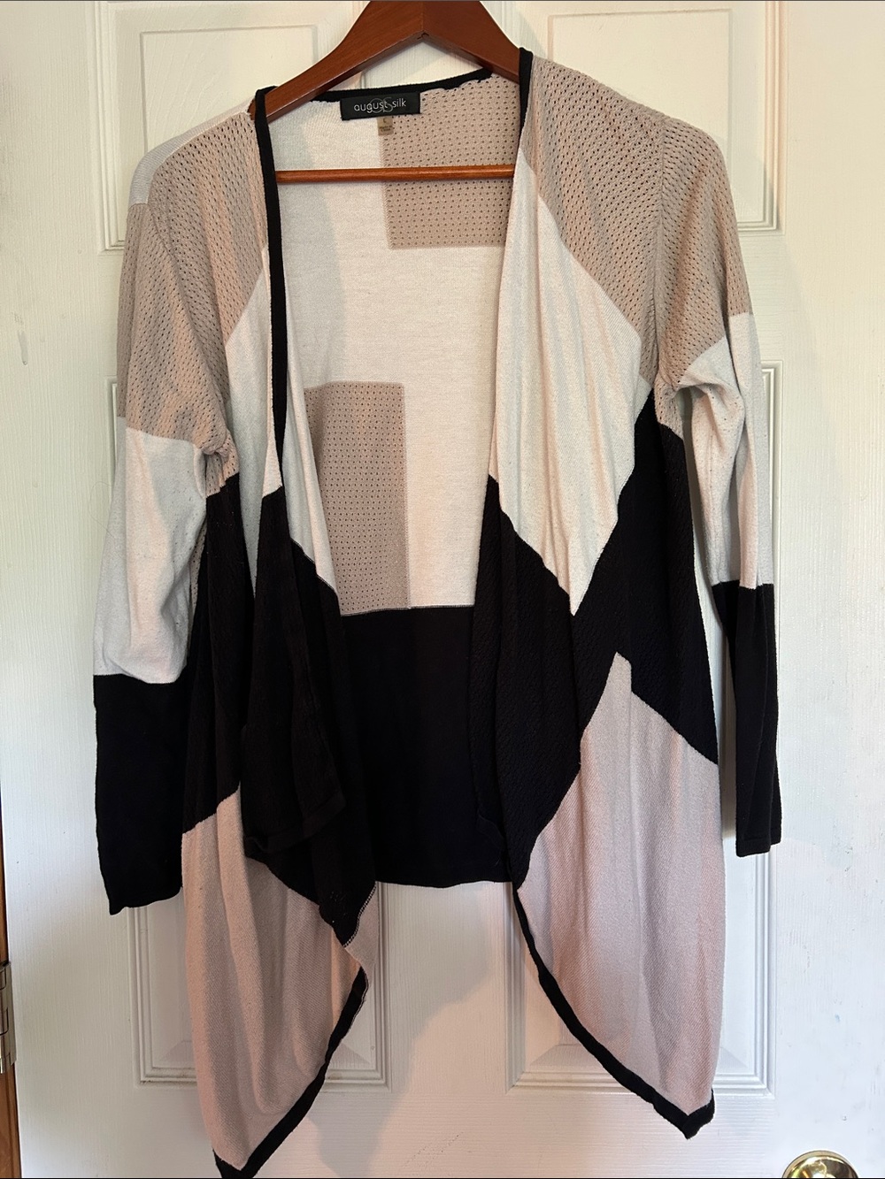 august silk Black, Beige & White Open Front Colorblock Cardigan